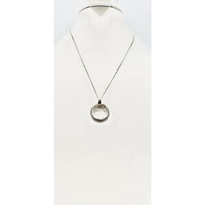 Vintage sterling silver chain w/ Sri Yantra engraved round rock crystal necklace